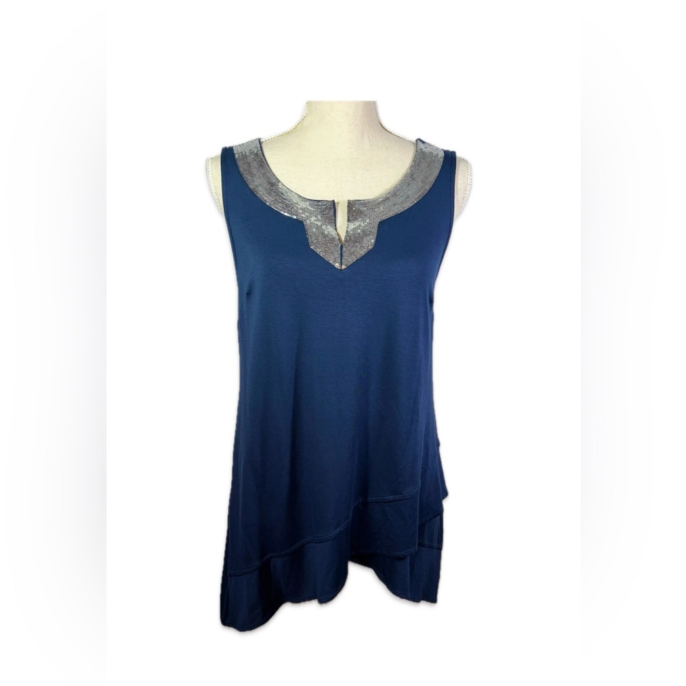 Midnight Velvet Blouse Women’s Size Small Sequin V- Neck Blue Tank
